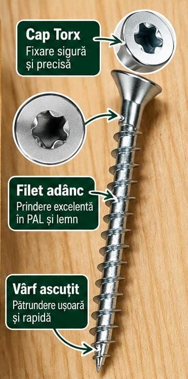 Set 40 Șuruburi pentru Lemn PARKSIDE 5.0× 60 mm – cu Bit TX25 - imagine 3