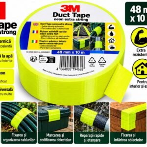 Bandă Adezivă Extra Rezistentă 3M Duct Tape Neon 48 mm × 10 m – Galbenă