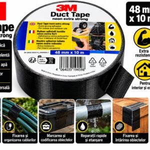 Bandă Adezivă Extra Rezistentă 3M Duct Tape 48 mm × 10 m – Negru