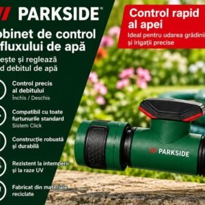 Conector PARKSIDE pentru Furtun de Grădină cu Oprire și Reglare Debit – Sistem Click