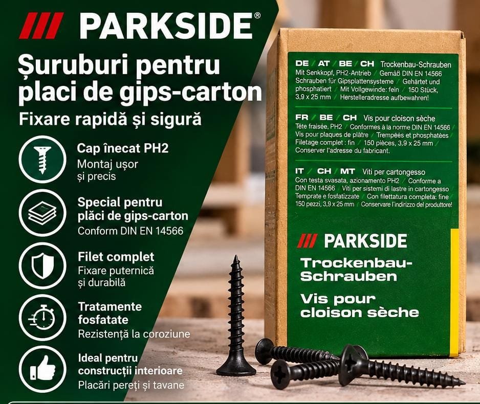 Set 150 Șuruburi PARKSIDE pentru Gips-Carton – 3,9 × 25 mm, PH2