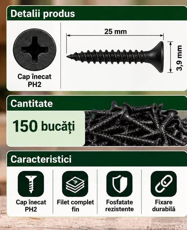 Set 150 Șuruburi PARKSIDE pentru Gips-Carton – 3,9 × 25 mm, PH2 - imagine 2