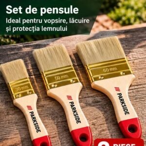 Set 3 Pensule Late PARKSIDE Roșu – 30, 50 și 60 mm, pentru Vopsea și Lac