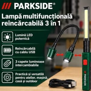 Lampă LED multifuncțională reîncărcabilă 3 în 1 PARKSIDE – 300 lm