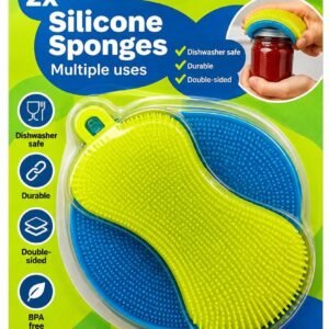 Set 2 bureti de bucatarie din silicon CARDSPLITTER, igienici si antibacterieni, reutilizabili, pentru vase, tigai antiaderente, fructe si legume, culore Verde si Albastru